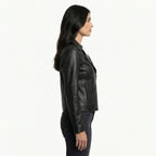 Women's Black Leather Jacket - Back
