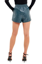 Women's Blue Leather Shorts - Back