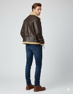 Men's Bomber Flying Aviator Leather Jacket - Back
