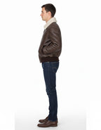 G-1 Pilot Leather Jacket with Fur Collar - Back