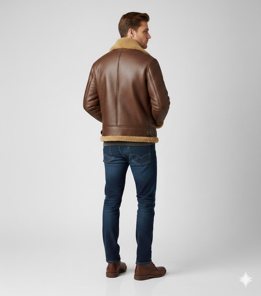 Brown Leather Shearling Jacket - Left