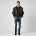 Men's Brown Shearling Bomber Leather Jacket - Front