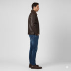 Men's Brown Shearling Bomber Leather Jacket - Back