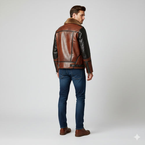 Men's B3 Shearling Aviator Distressed Jacket - Back