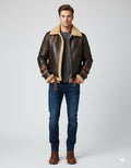 Men's Bomber Flying Aviator Leather Jacket - Front