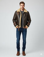Men's Bomber Flying Aviator Leather Jacket - Front