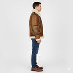 Men's Brown B3 Bomber Shearling Jacket for Winter - Back