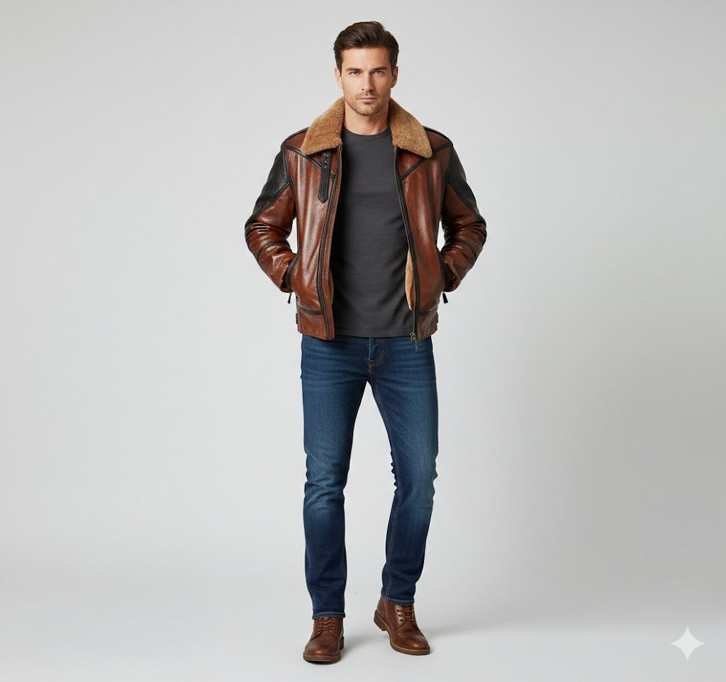 Men's B3 Shearling Aviator Distressed Jacket - Front