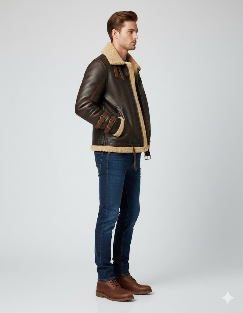 Men's Bomber Flying Aviator Leather Jacket - Left