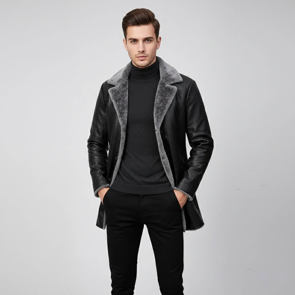 Men's PU Leather Windproof Casual Loose Fit Jacket - Front