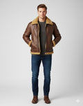 Brown Leather Shearling Jacket - Front