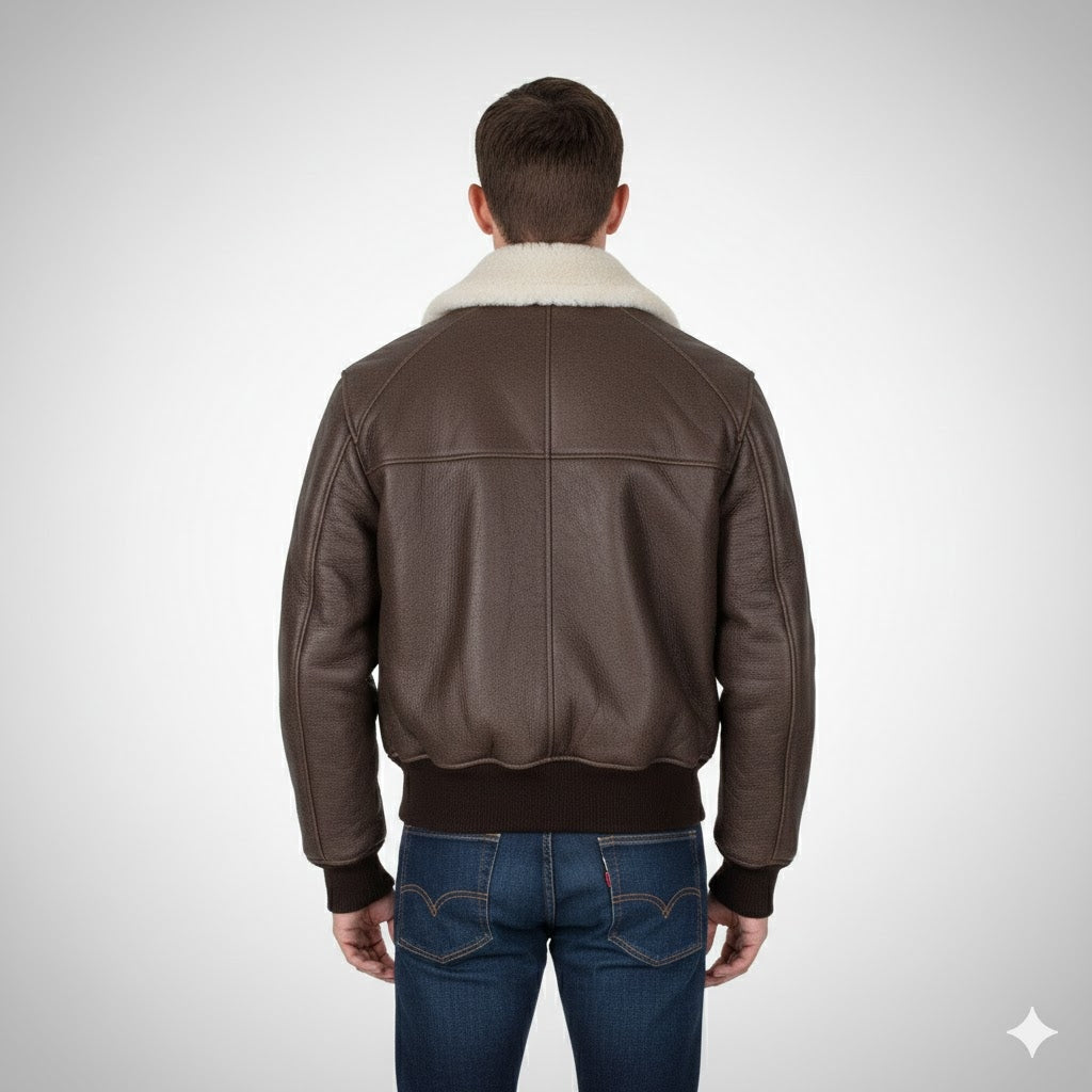 G-1 Pilot Leather Jacket with Fur Collar - Left