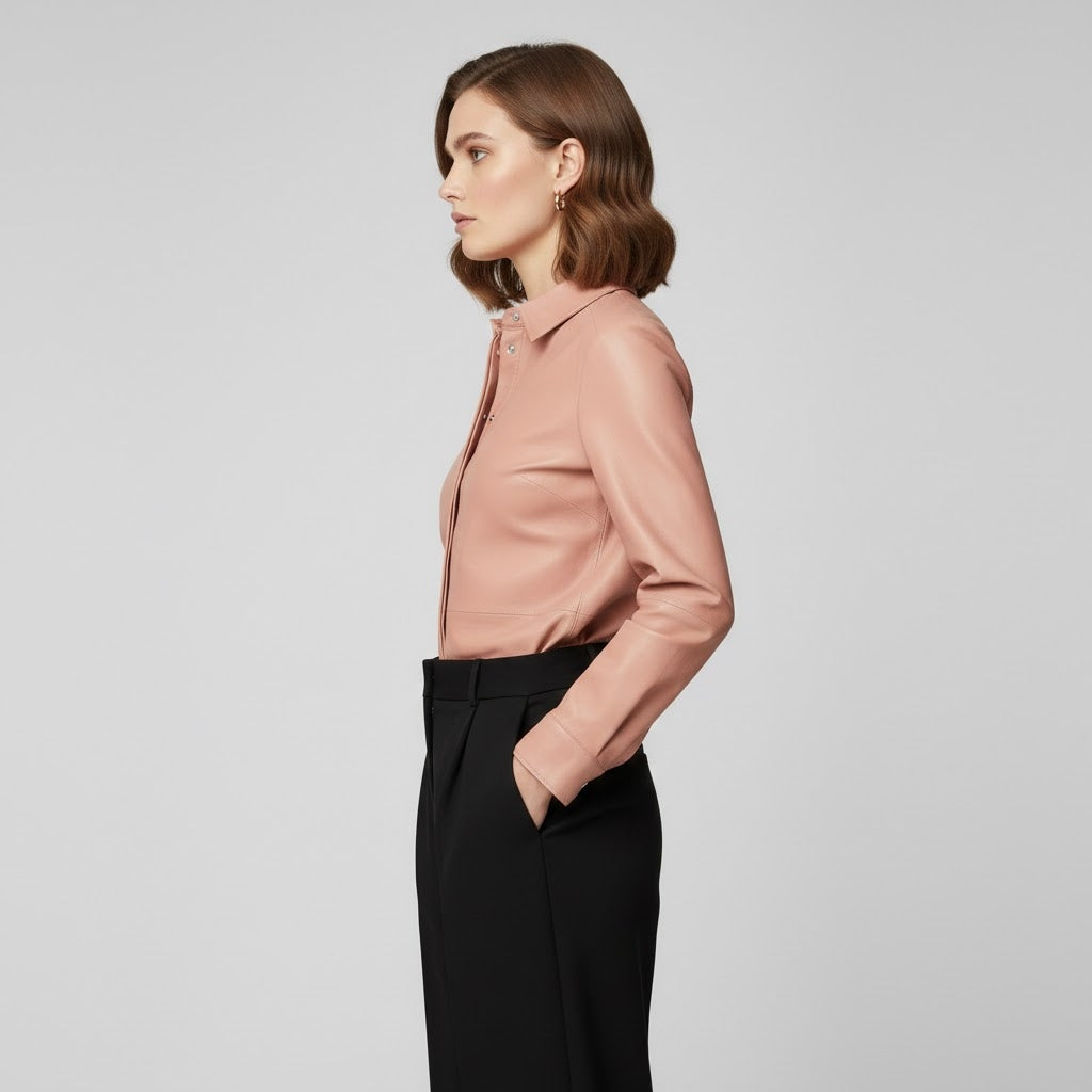 Women's Light Pink Oversized Sheer Button Down Shirt - Back