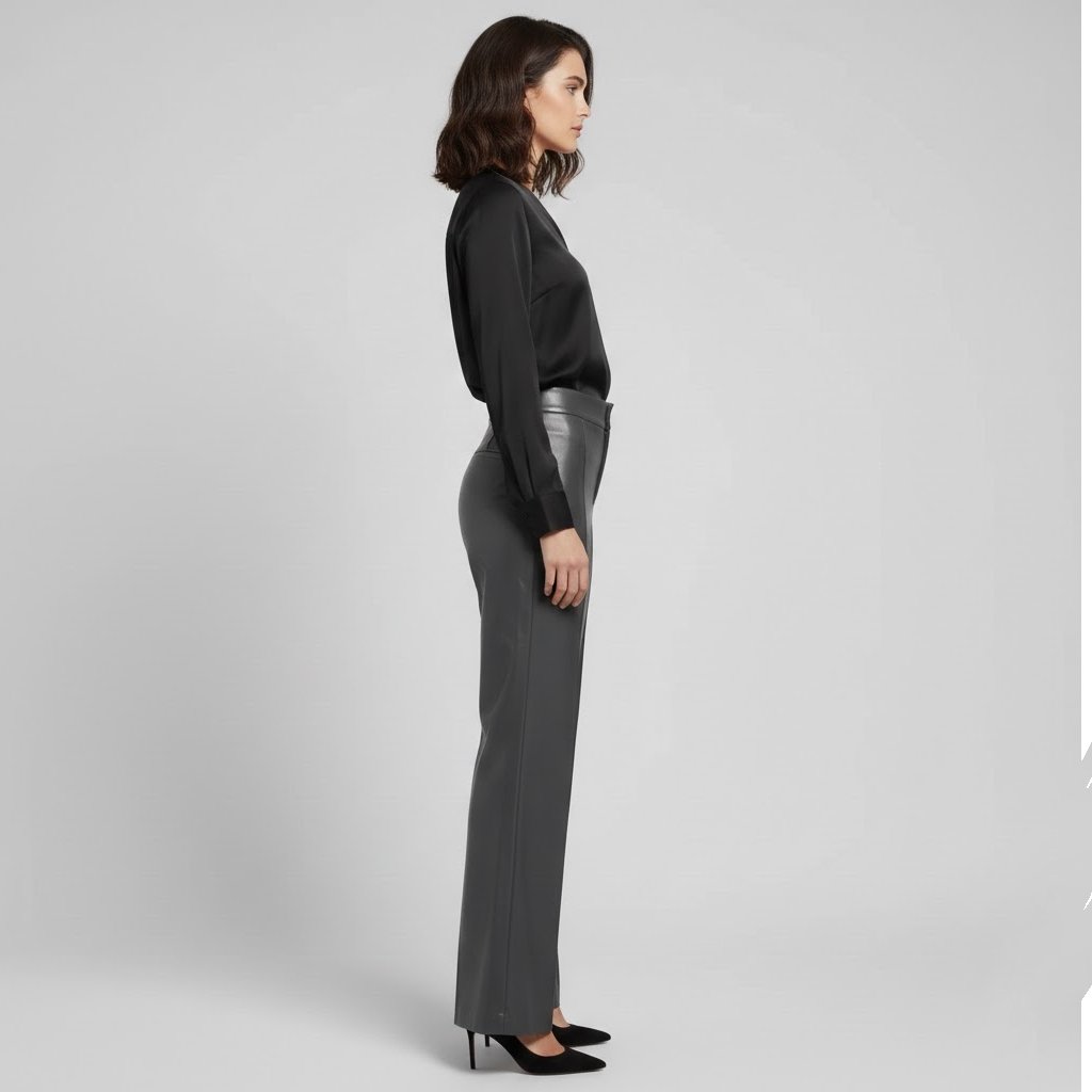 Women's Dark Grey Leather Pants - Left