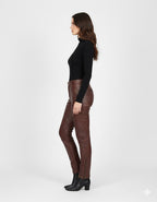 Women's High Rise Paper Bag Brown Leather Pants - Back