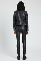 Women's Skinny Black Leather Pants With Zip - Left