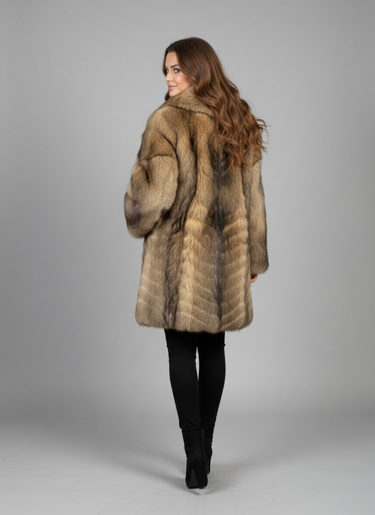Women's Golden Island Long Fox Fur Coat - Left
