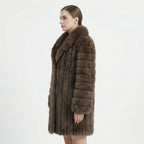 Graphite Sable Long Coat With Shawl Collar - Left