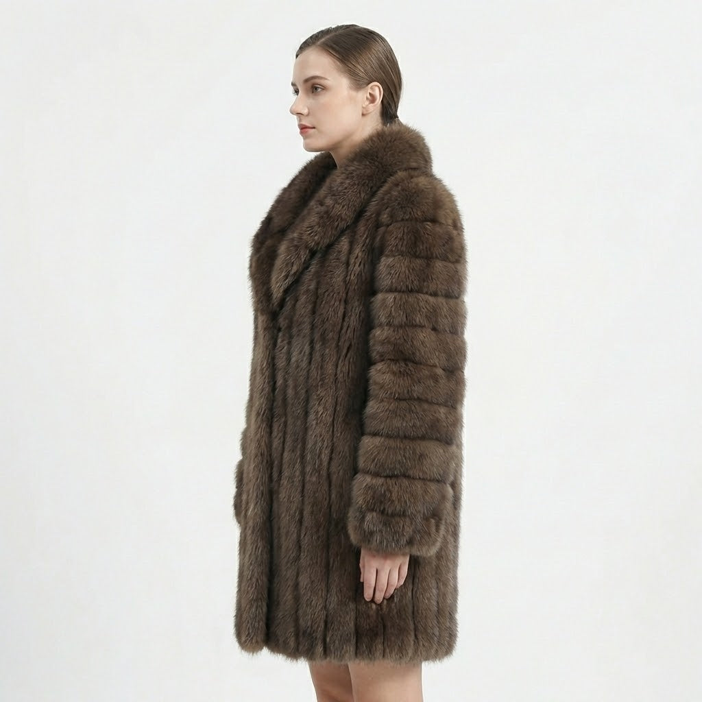 Graphite Sable Long Coat With Shawl Collar - Left