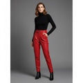 Women's Handmade Red Lambskin Leather Pants - Front