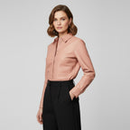 Women's Light Pink Oversized Sheer Button Down Shirt - Front