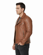 Men's Tan Brown Biker Leather Jacket - Back