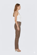 Women's Brown PU Leather Leggings - Back