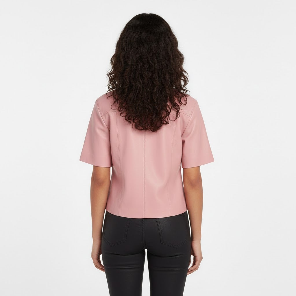 Women's Pink Leather Shirt - Back