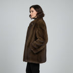 Women's Natural Long Hair Beaver Fur Coat - Left