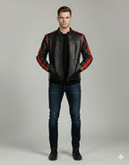 Men's Black Lambskin Cafe Racer Motorcycle Jacket - Back