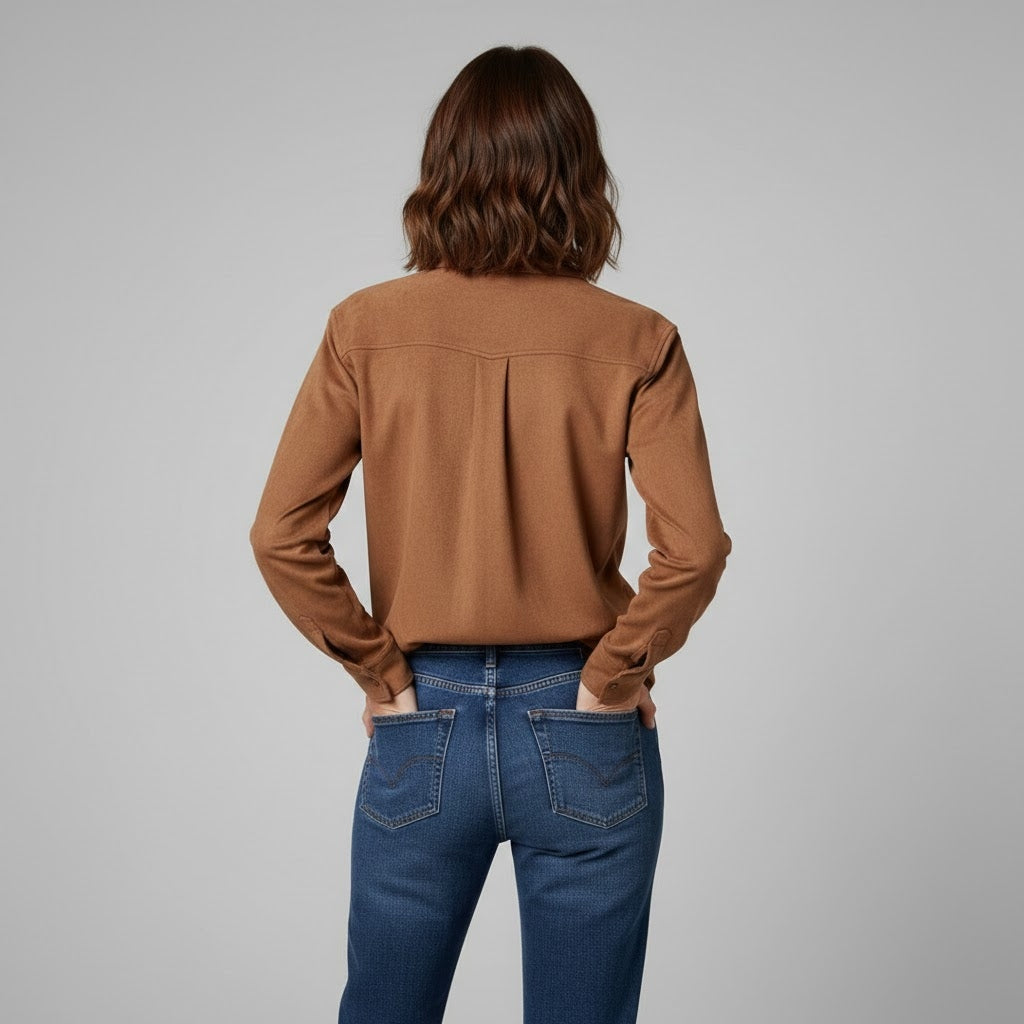 Brown Button Down Leather Shirt - Left