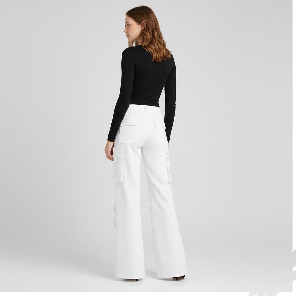 Women's White Leather Cargo Pants - Left
