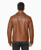 Men's Tan Brown Biker Leather Jacket - Left