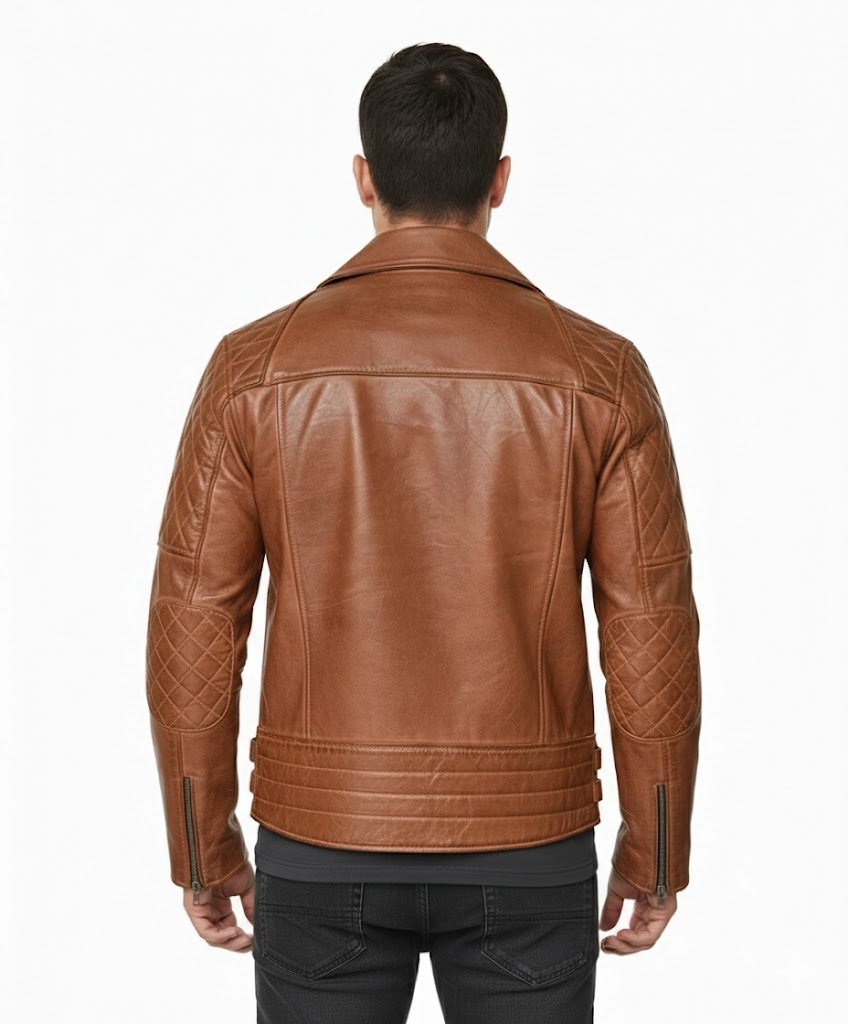 Men's Tan Brown Biker Leather Jacket - Left