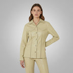 Women's Beige Leather Shirt - Back