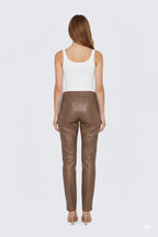 Women's Brown PU Leather Leggings - Left