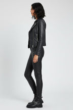 Women's Skinny Black Leather Pants With Zip - Back