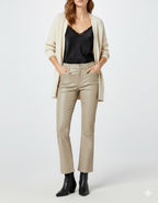 Women's Beige Leather Pants - Front