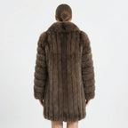Graphite Sable Long Coat With Shawl Collar - Back