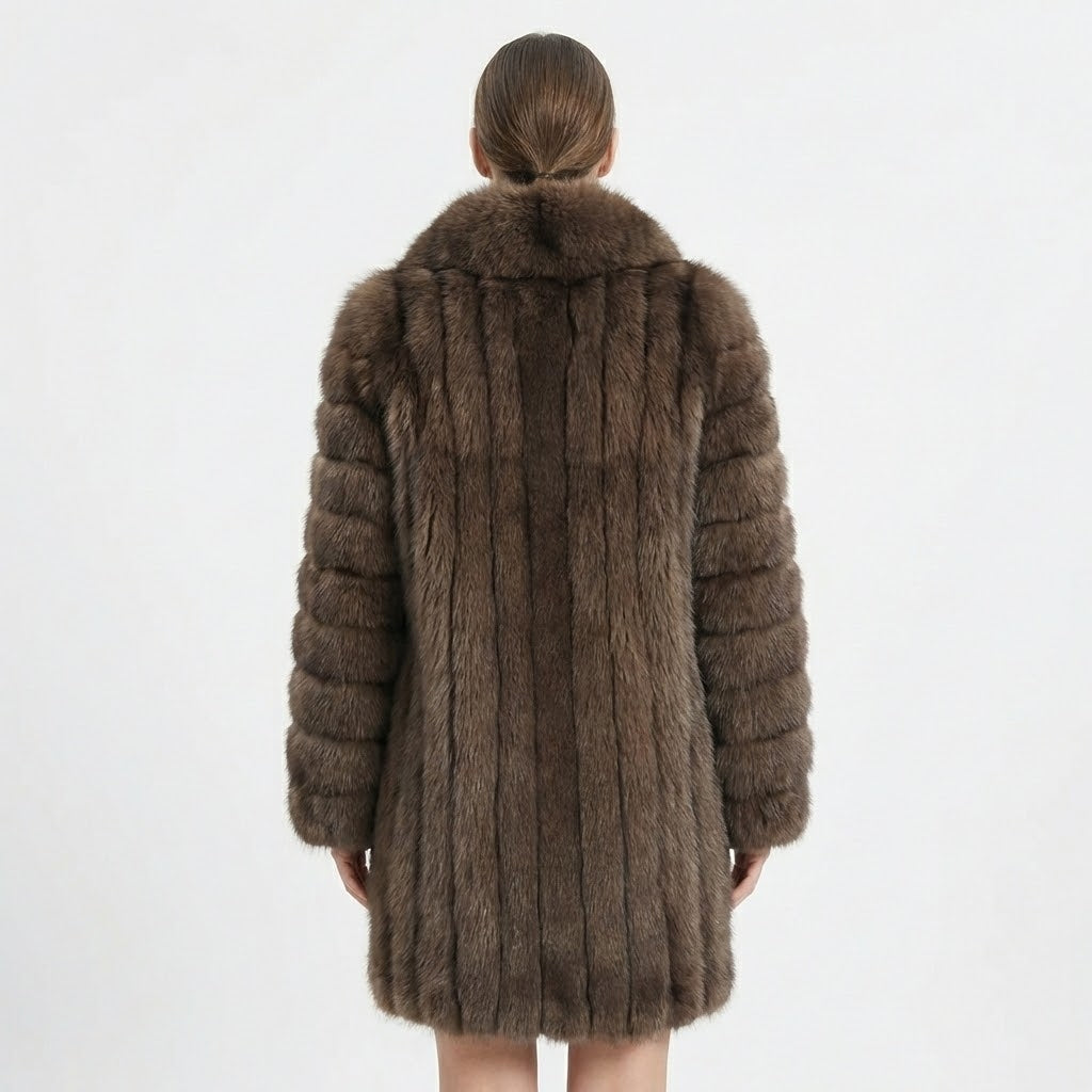 Graphite Sable Long Coat With Shawl Collar - Back