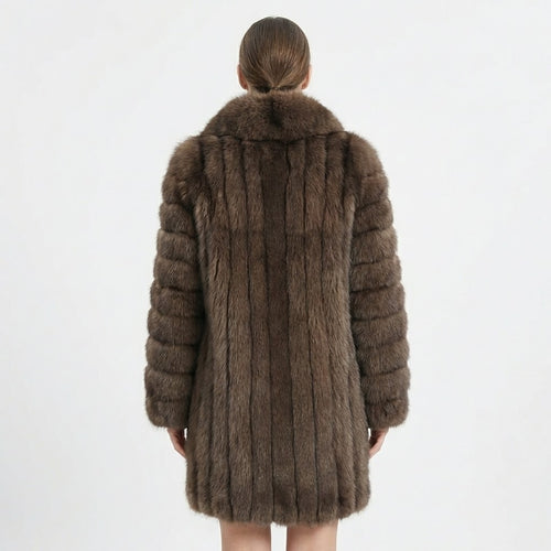 Graphite Sable Long Coat With Shawl Collar - Back