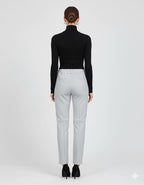 Women's Grey High Waist Leather Pants - Back