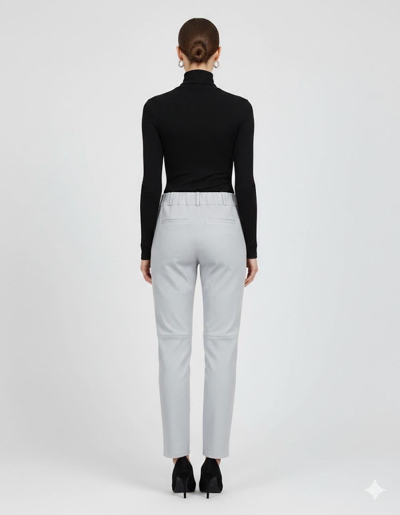 Women's Grey High Waist Leather Pants - Back