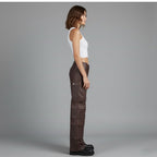 Women's Leather Cargo Pants - Left