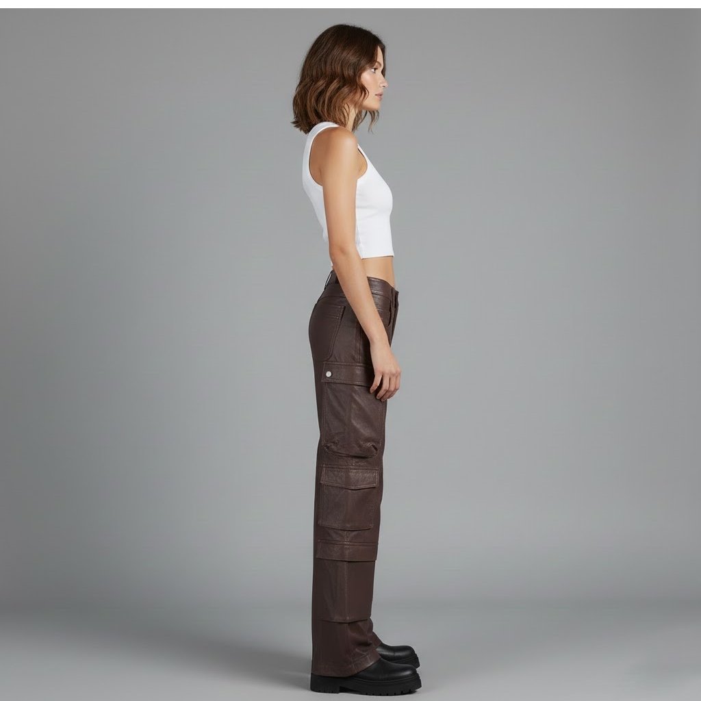 Women's Leather Cargo Pants - Left