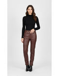 Women's High Rise Paper Bag Brown Leather Pants - Front