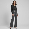 Women's Dark Grey Leather Pants - Front