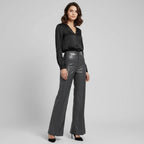 Women's Dark Grey Leather Pants - Front