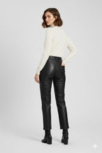 Women's PU Leather Straight Leg Trousers - Left