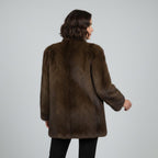 Women's Natural Long Hair Beaver Fur Coat - Back